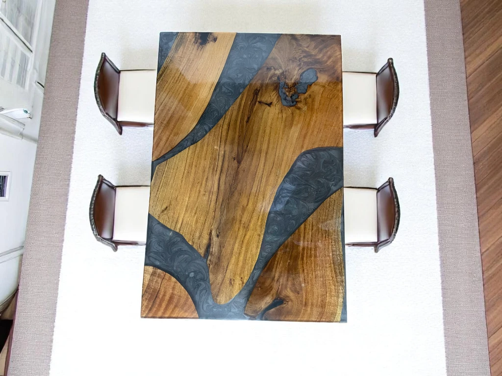Stylish Grey River Epoxy Coffee Table with Acacia Wood Finish